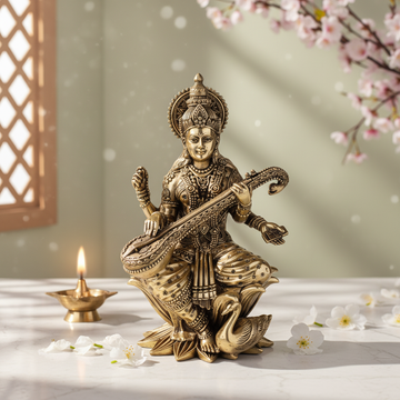 Antique Brass Saraswati Idol – Fine Brass Goddess Saraswati Murti