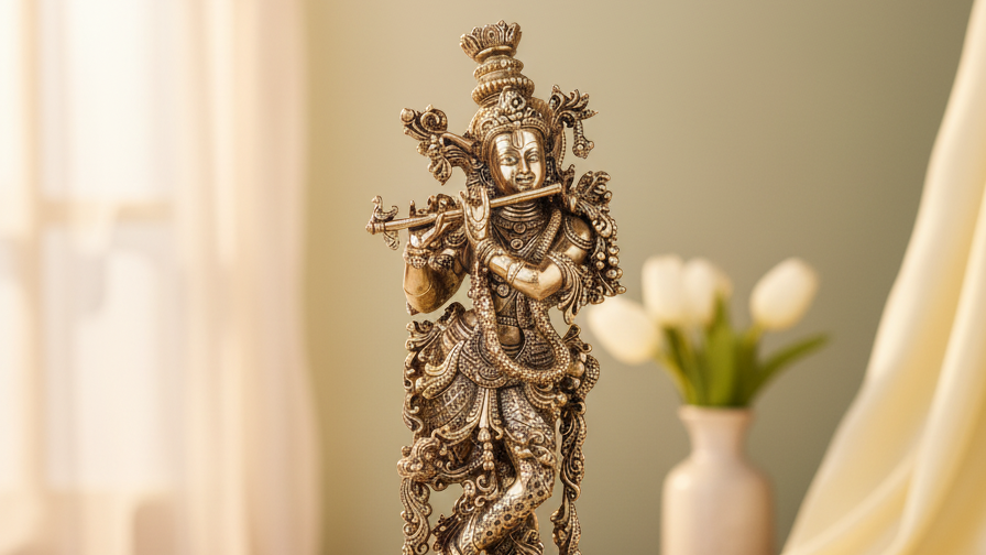 Antique Brass Lord Krishna Idol – Fine Brass Krishna Murti