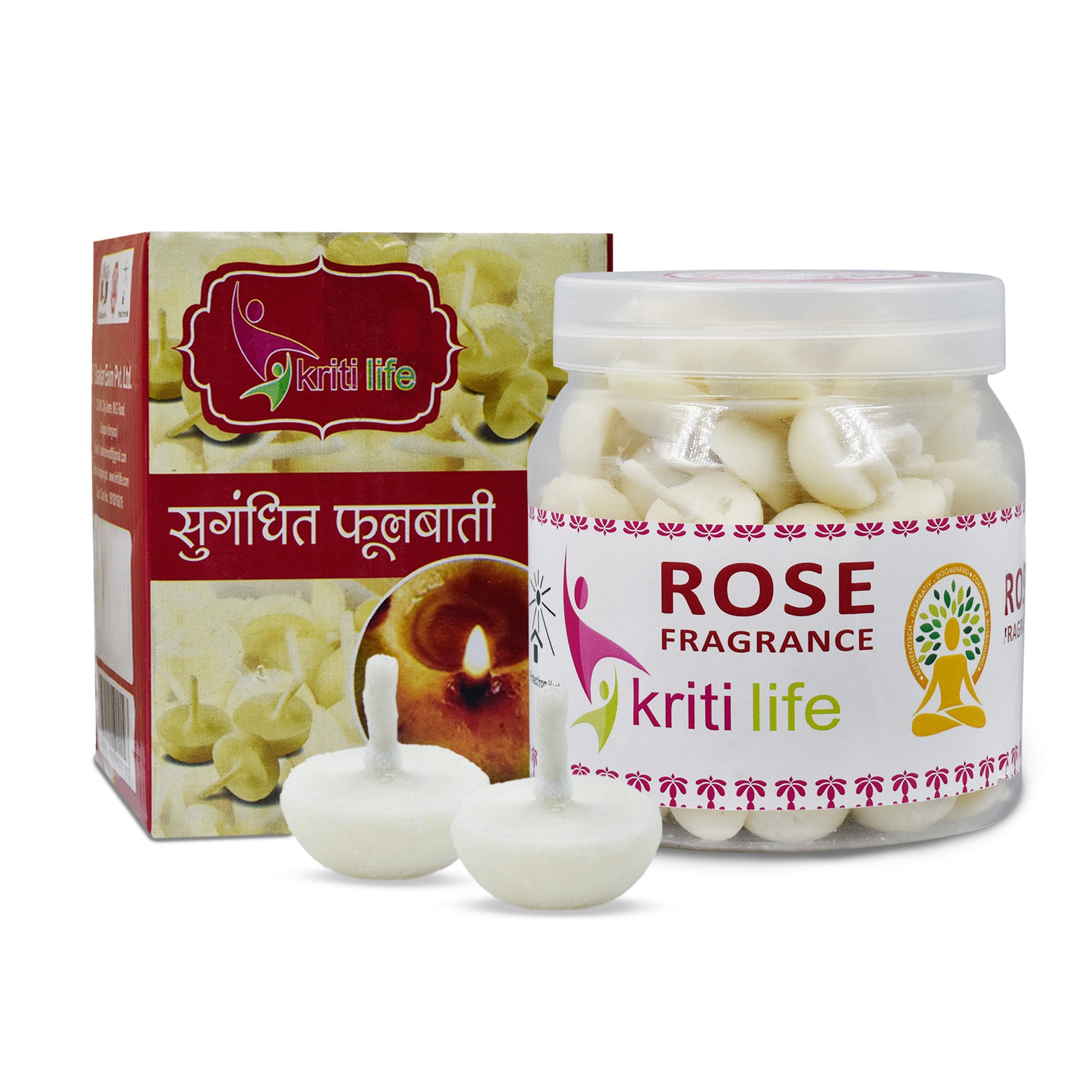 Kriti Life Scented Ghee Jyot Batti - Rose 100 Pcs for Puja Rituals