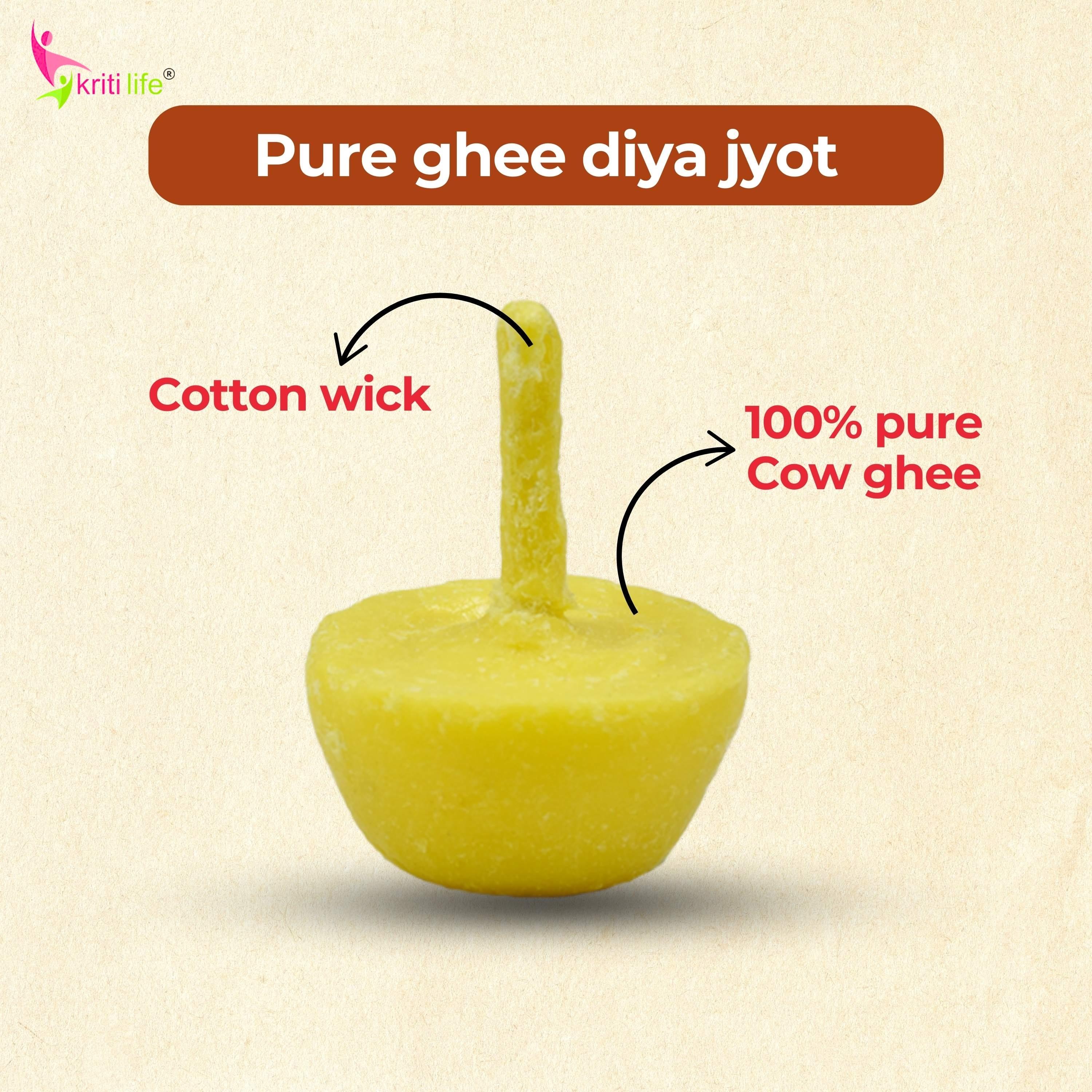 Kriti Life Ghee Jyot Batti 50 Pcs Burns  Pure &amp; Long-Lasting for Puja