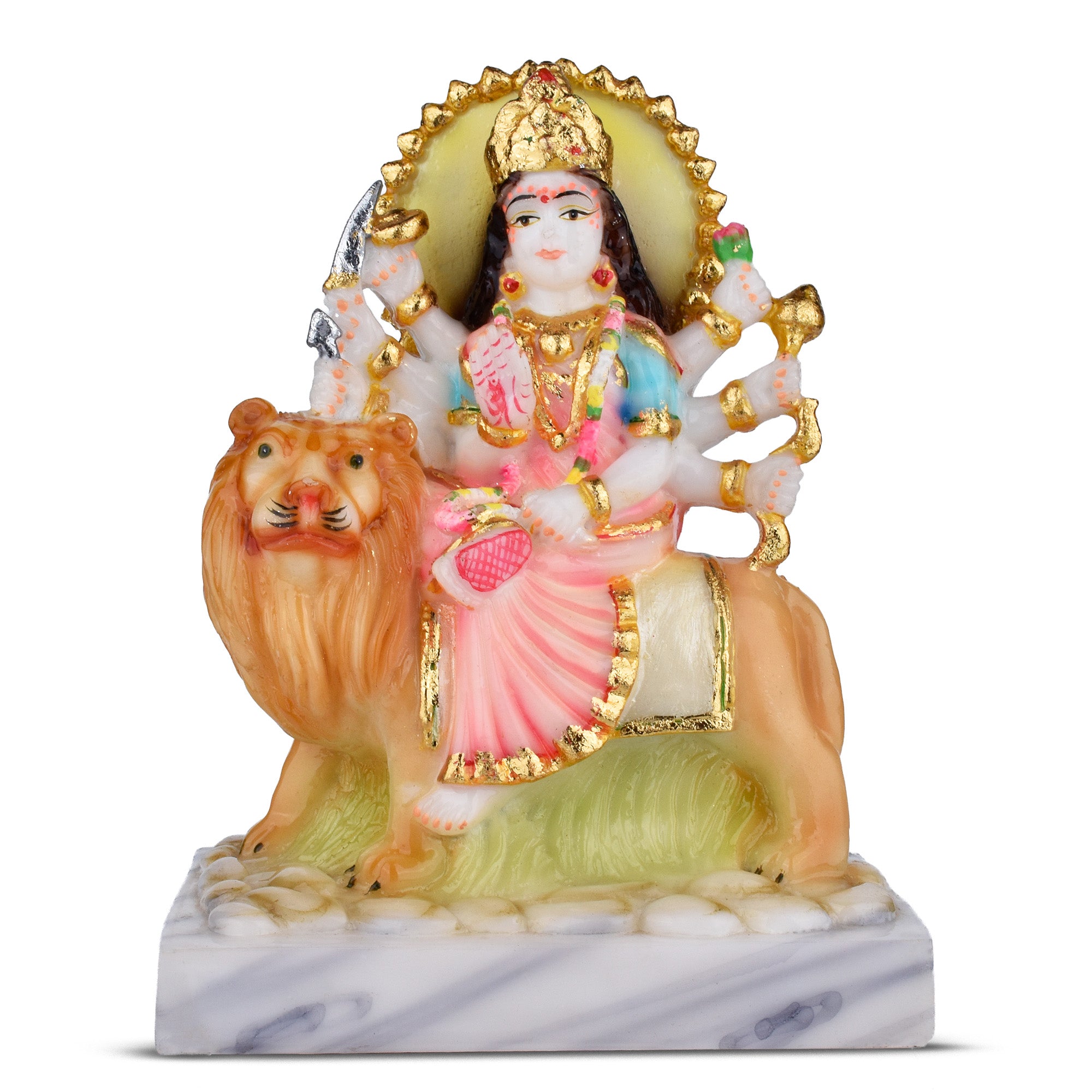Divine Durga Maa Idol on Lion | 6.5 inches | – Handcrafted Polyresin Murti for Pooja, Home Temple & Gifting