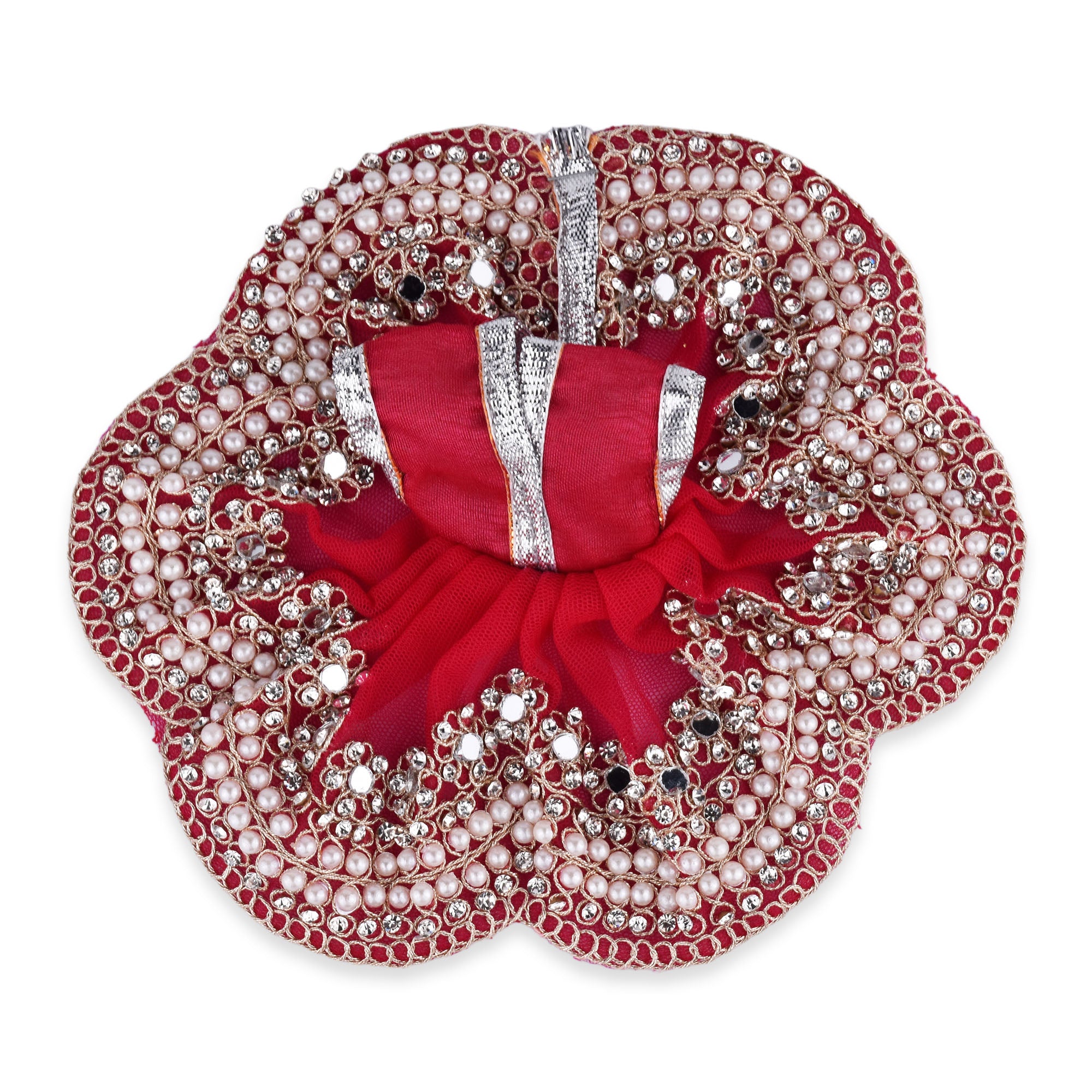 Royal Red Laddu Gopal Dress for 4 Inch Idol – Pearl & Stone Work Designer Poshak