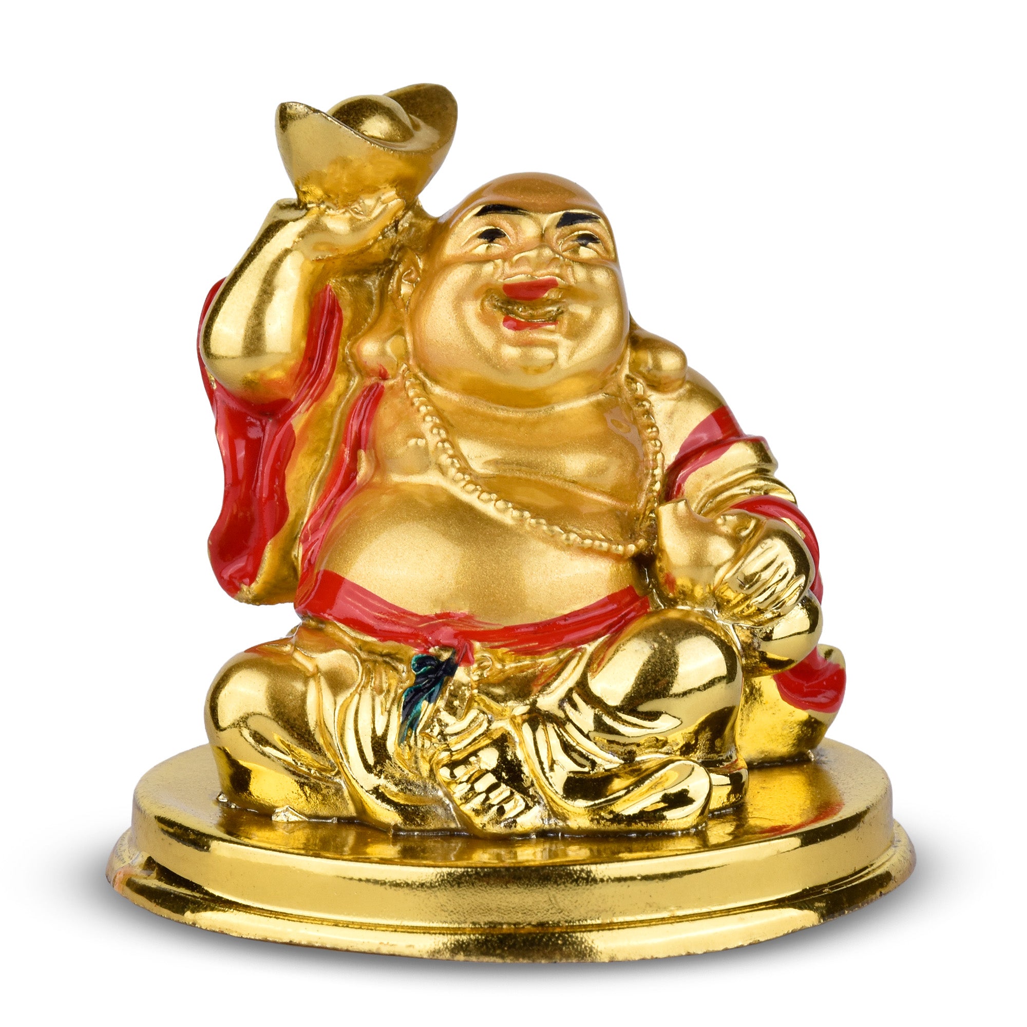 Feng Shui Golden Laughing Buddha Idol with Wealth Ingot | Prosperity & Positivity- 2.5 inches