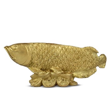 Feng Shui Arowana Fish Idol | Golden Polyresin Showpiece for Career Growth, Wealth & Protection 5 inches