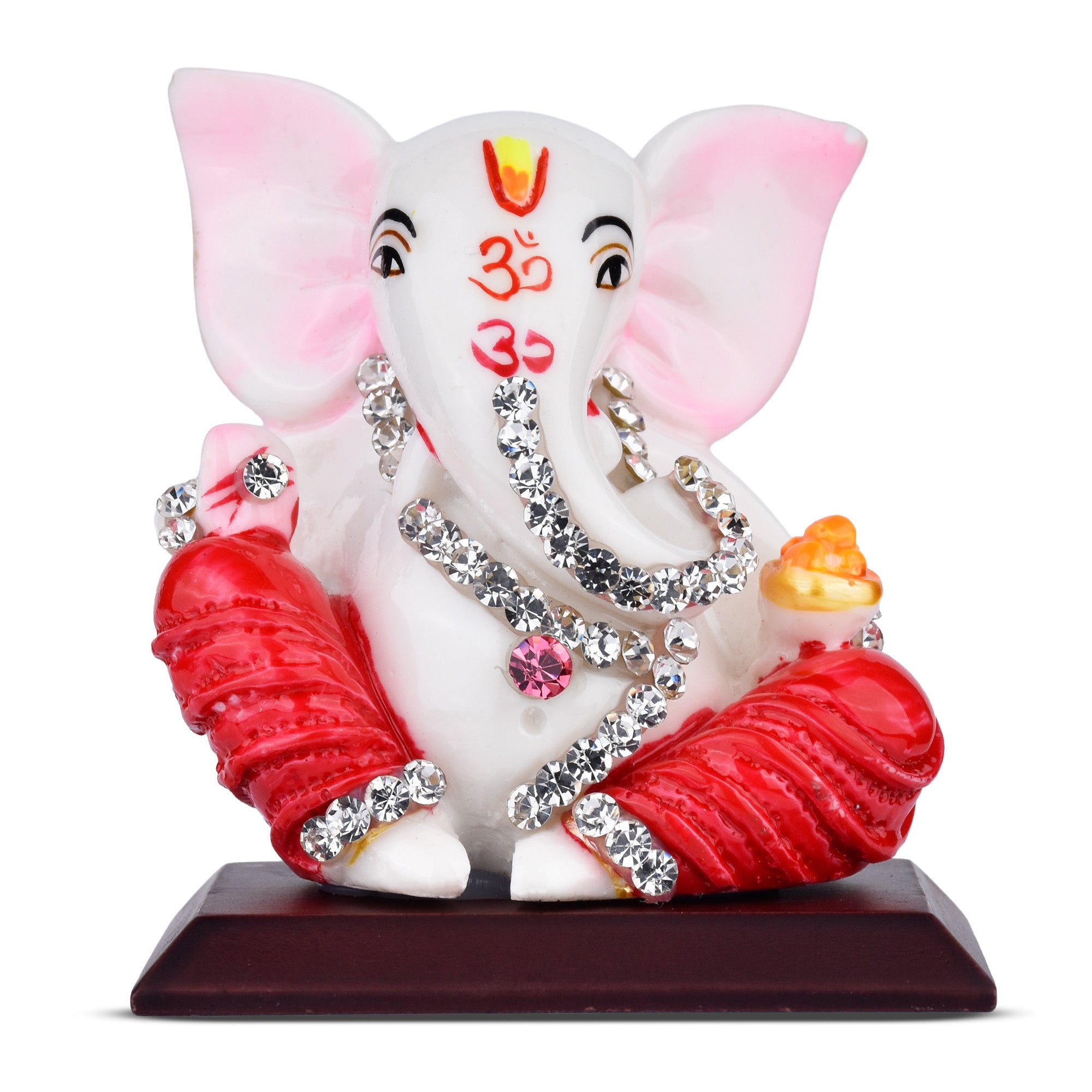 Lord Ganesha Idol with Red Attire & Diamond Embellishments – Polyresin Murti for Home, Car, and Gift | 2.5 inches