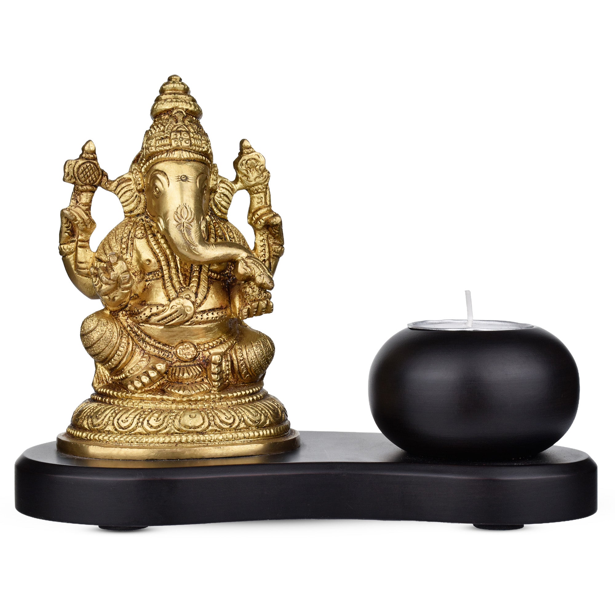 Brass Ganesha Idol With Tealight Holder- 6 Inch