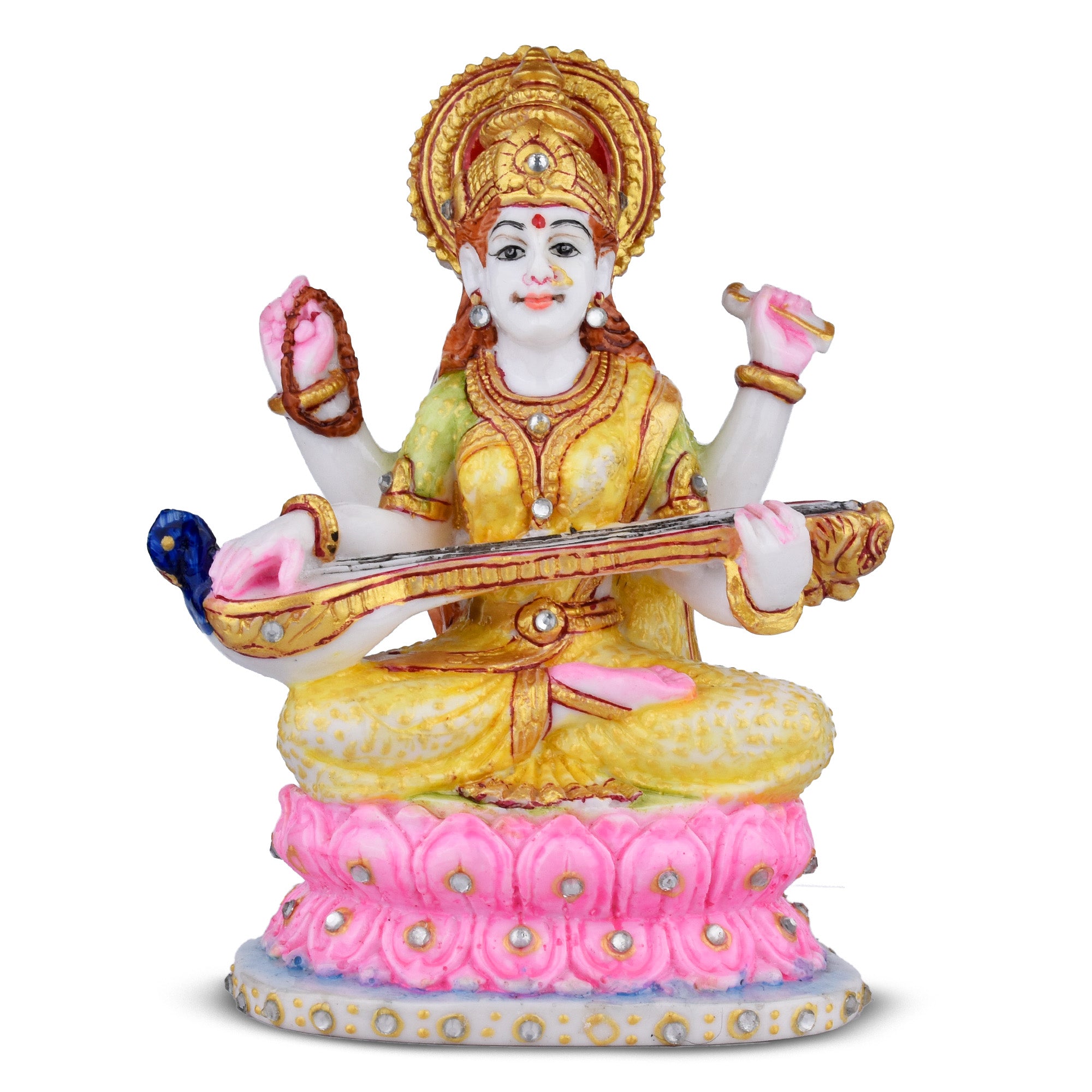 Goddess Saraswati Idol | 5 inches | – Handcrafted Marble Dust Elegant Decorative Statue for Home & Study Room