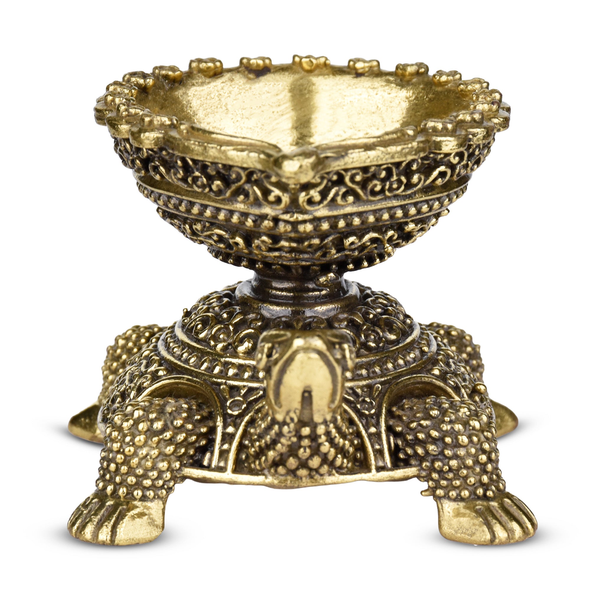 Brass Turtle Design Diya – Antique Finish Oil Lamp 3 inches for Pooja, Vastu & Décor