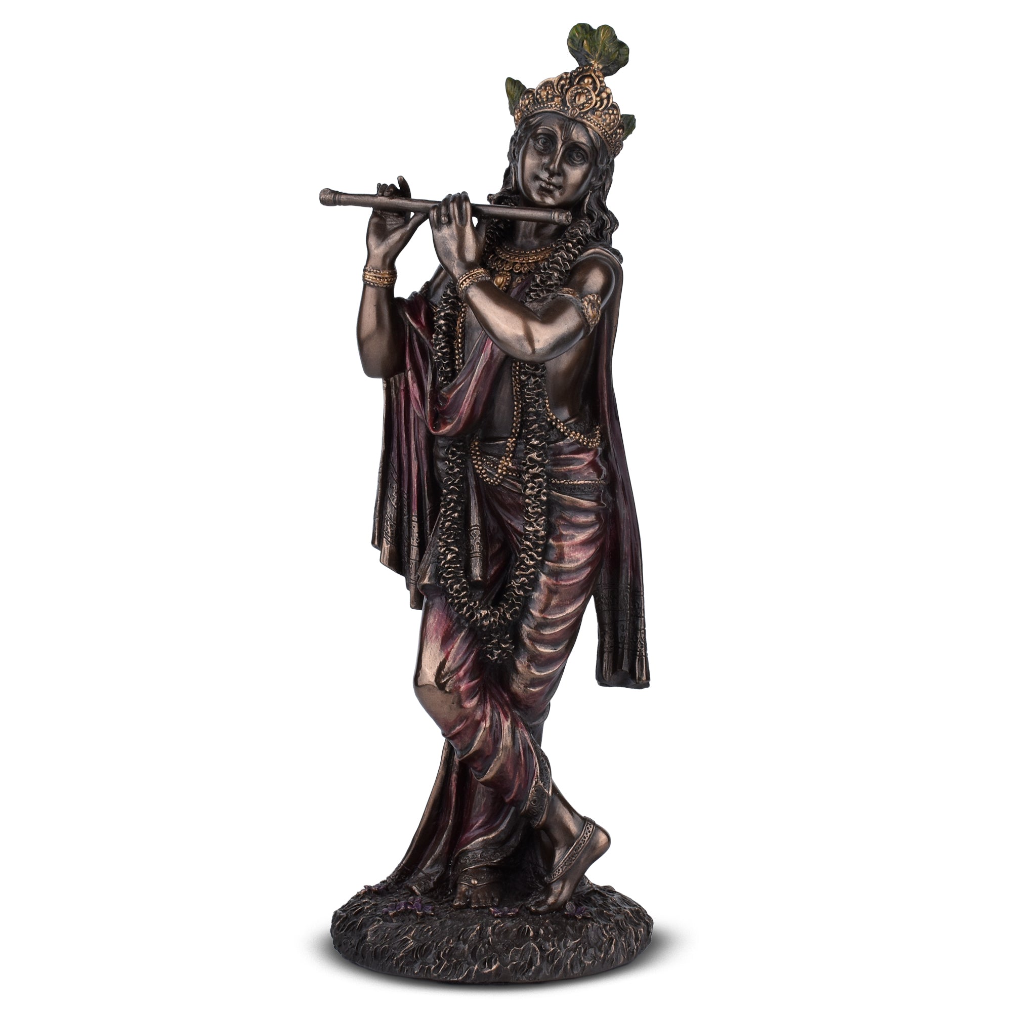 Lord Krishna Flute Idol | 10 inches | – Polystone Statue with Antique Finish for Home Temple & Gift