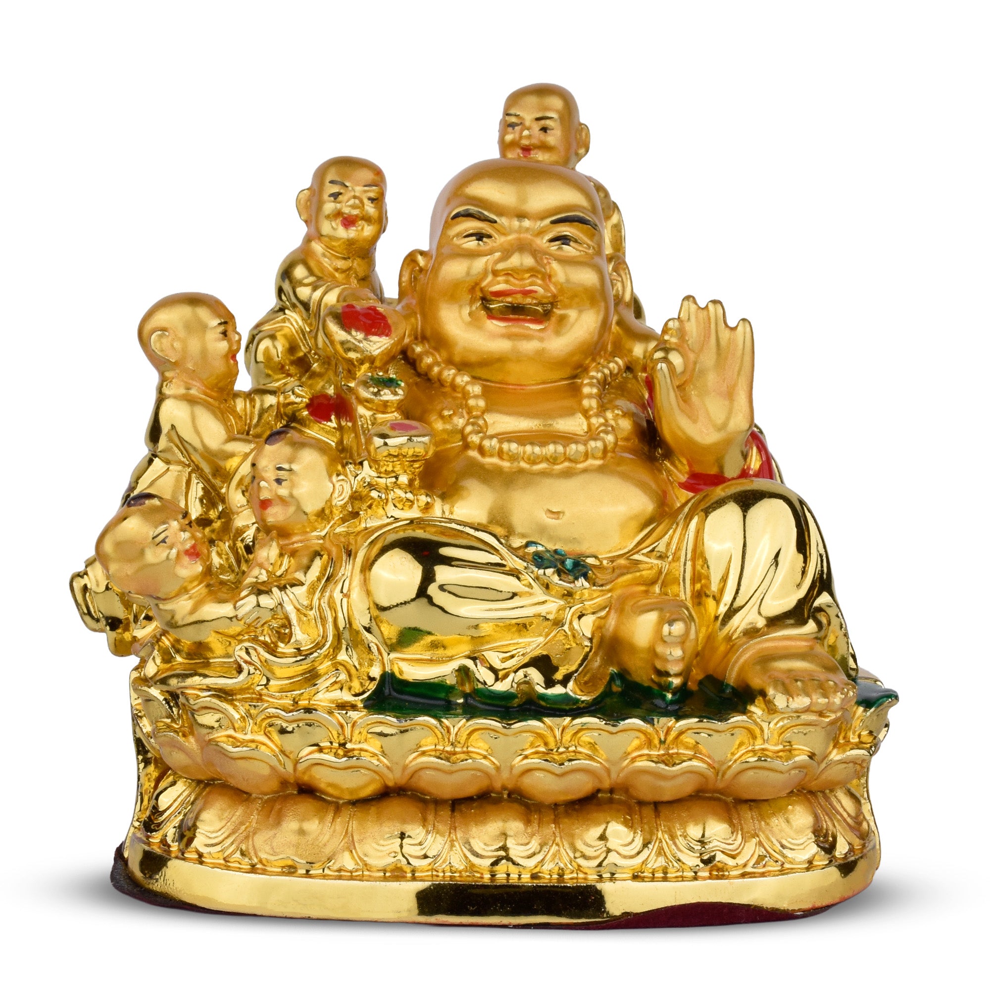Feng Shui Laughing Buddha with Baby | Golden Polyresin Feng Shui Idol for Happiness, Wealth & Positivity- 4 inches