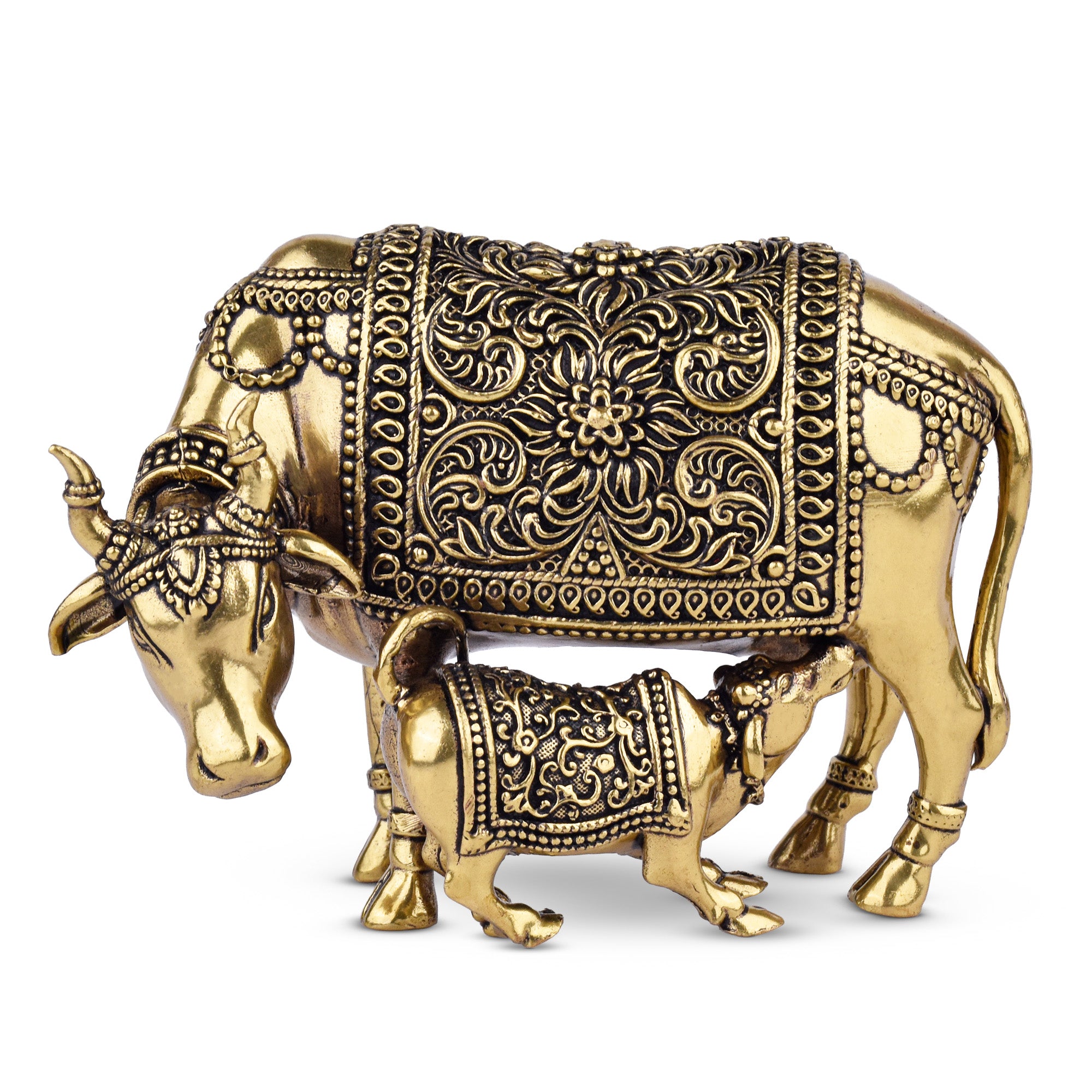 Brass Kamdhenu Cow and Calf Idol – | 4 inches | Handcrafted Symbol of Prosperity and Divine Energy