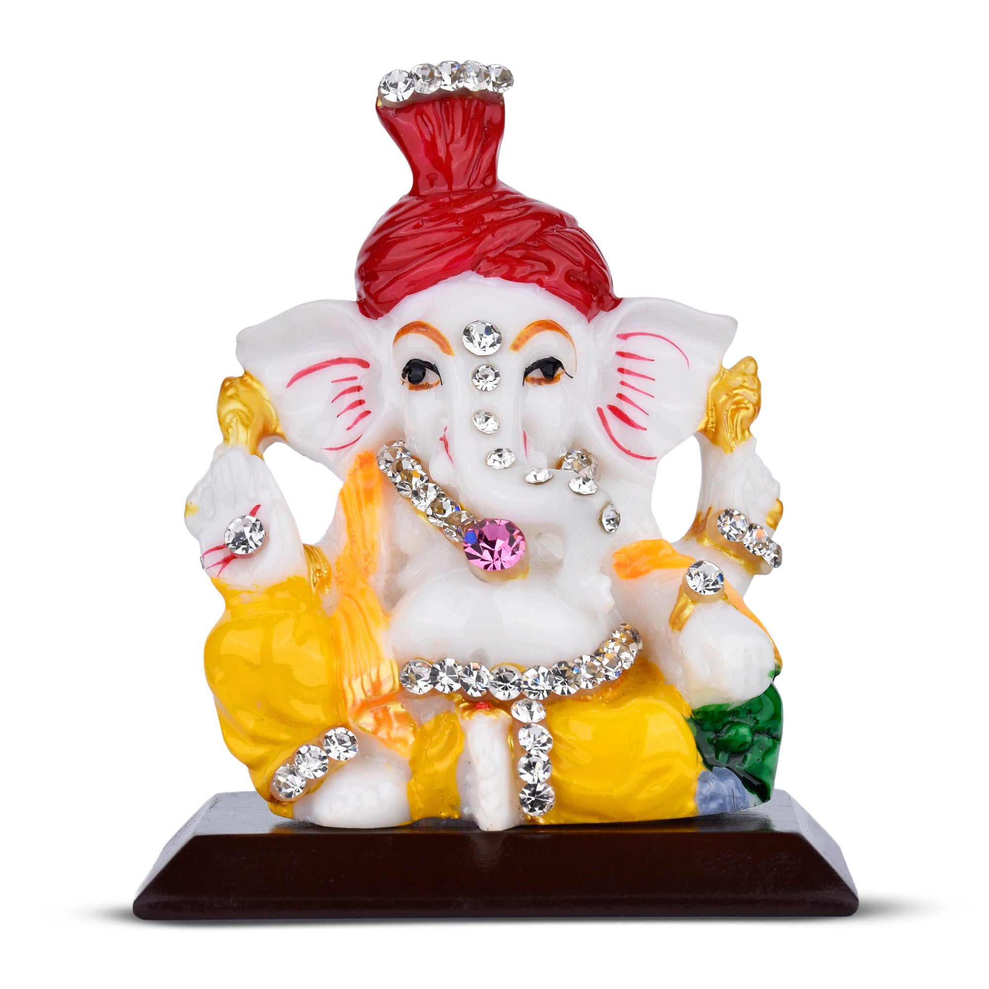 Decorative Lord Ganesha Idol with Diamond Embellishments – Polyresin Statue for Car Dashboard, Home, Office & Gift | 3 inches