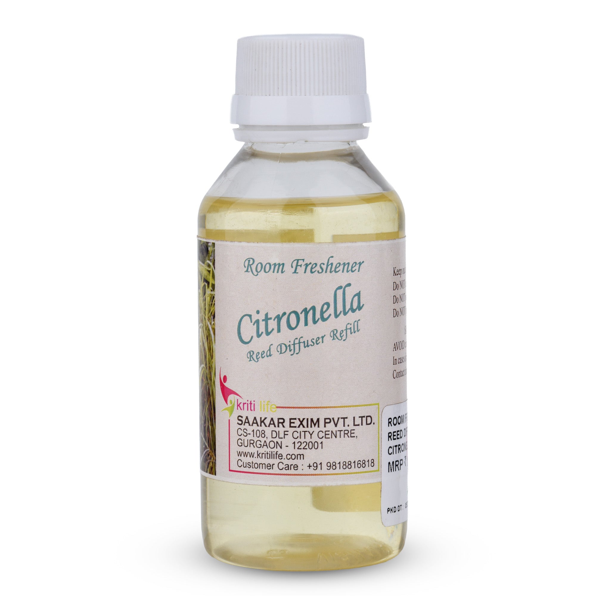 Kriti Life Reed Diffuser Refill - Citronella 90ML Long-Lasting Room Fragrance