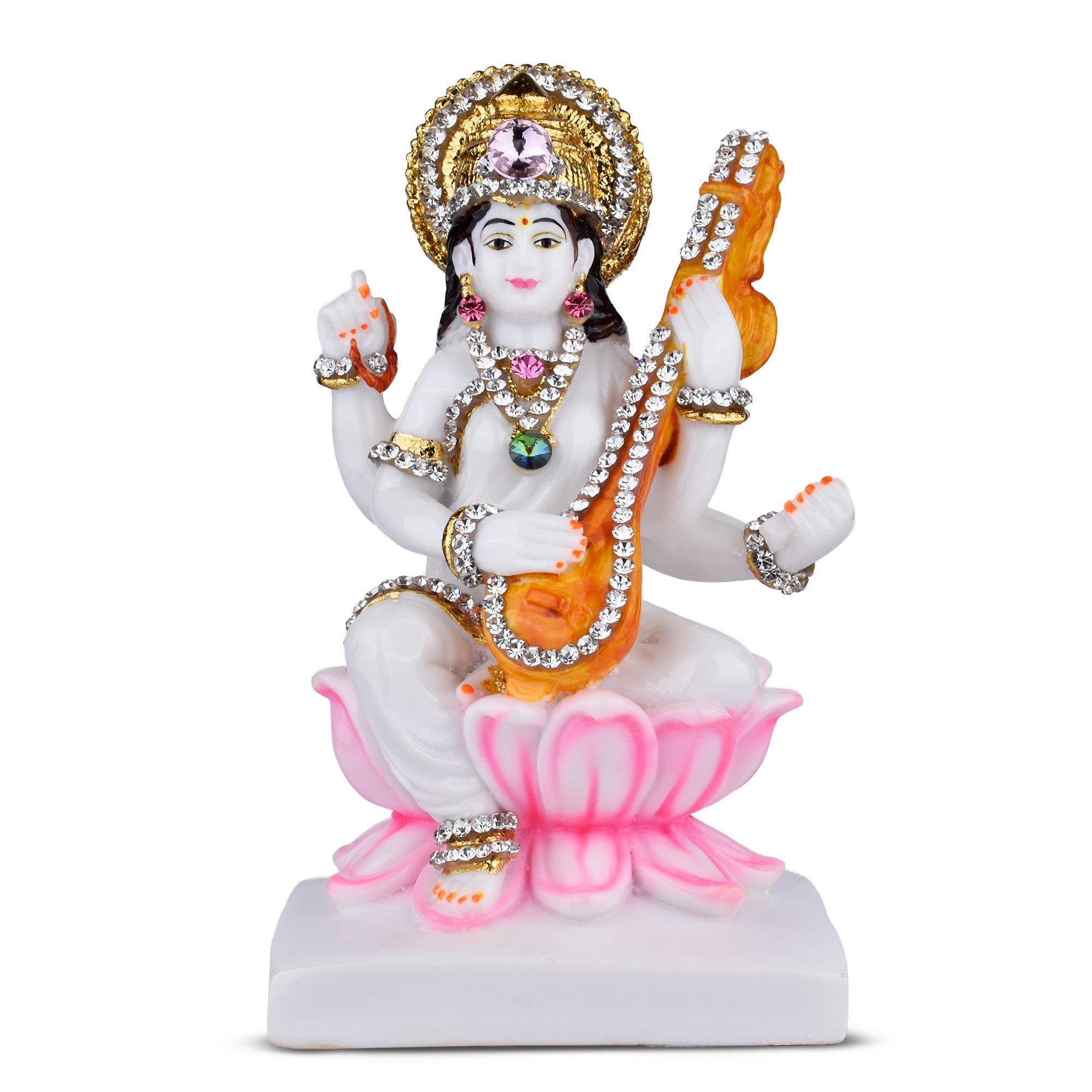 Goddess Saraswati Idol Sitting on Lotus with Veena – Polyresin  Decorative Murti for Home & Office - 6.5 inches