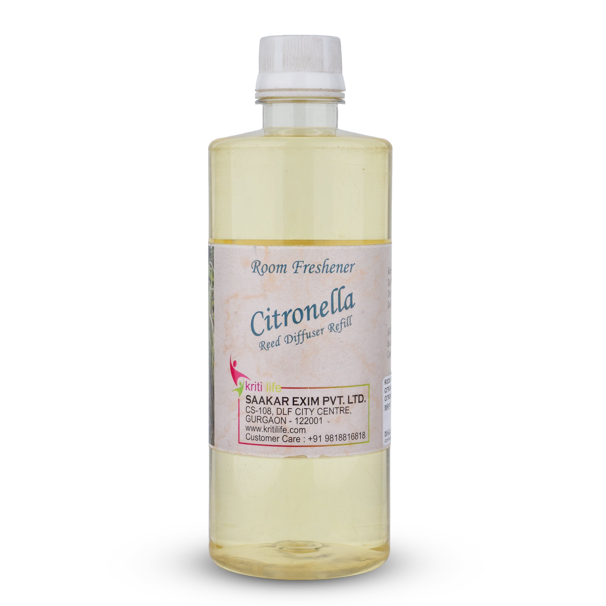 Kriti Life Reed Diffuser Refill - Citronella 450ML Long-Lasting Room Fragrance