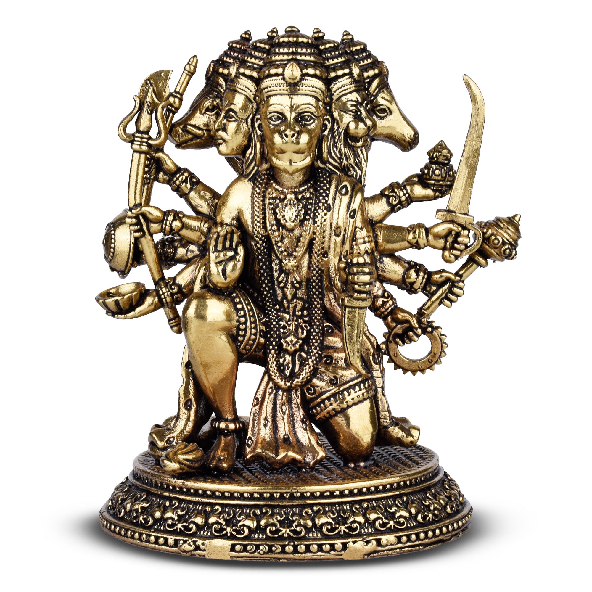 Brass Panchamukhi Hanuman Idol | Five-Faced Hanuman Statue 4 inches for Home Temple & Protection
