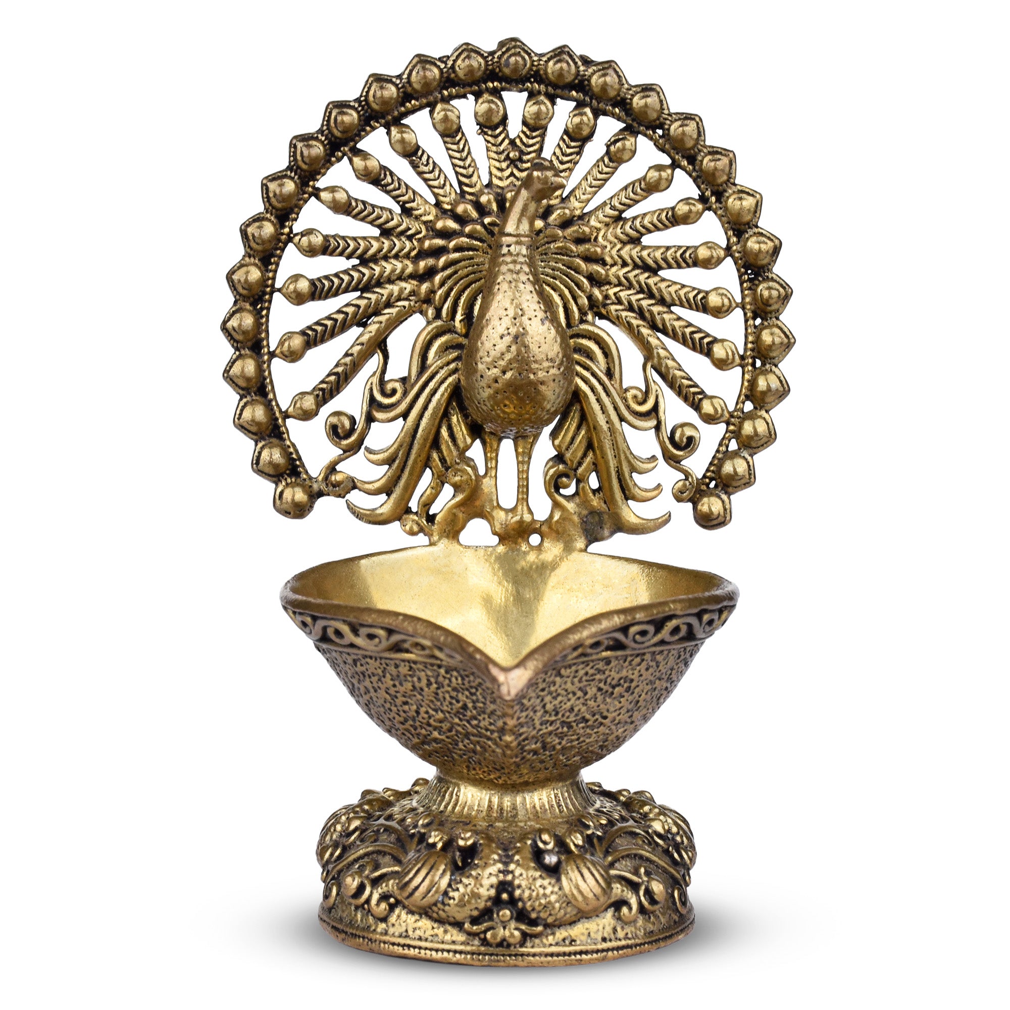 Brass Peacock Design Diya – Traditional Oil Lamp 4 inches for Pooja, Home & Festive Décor