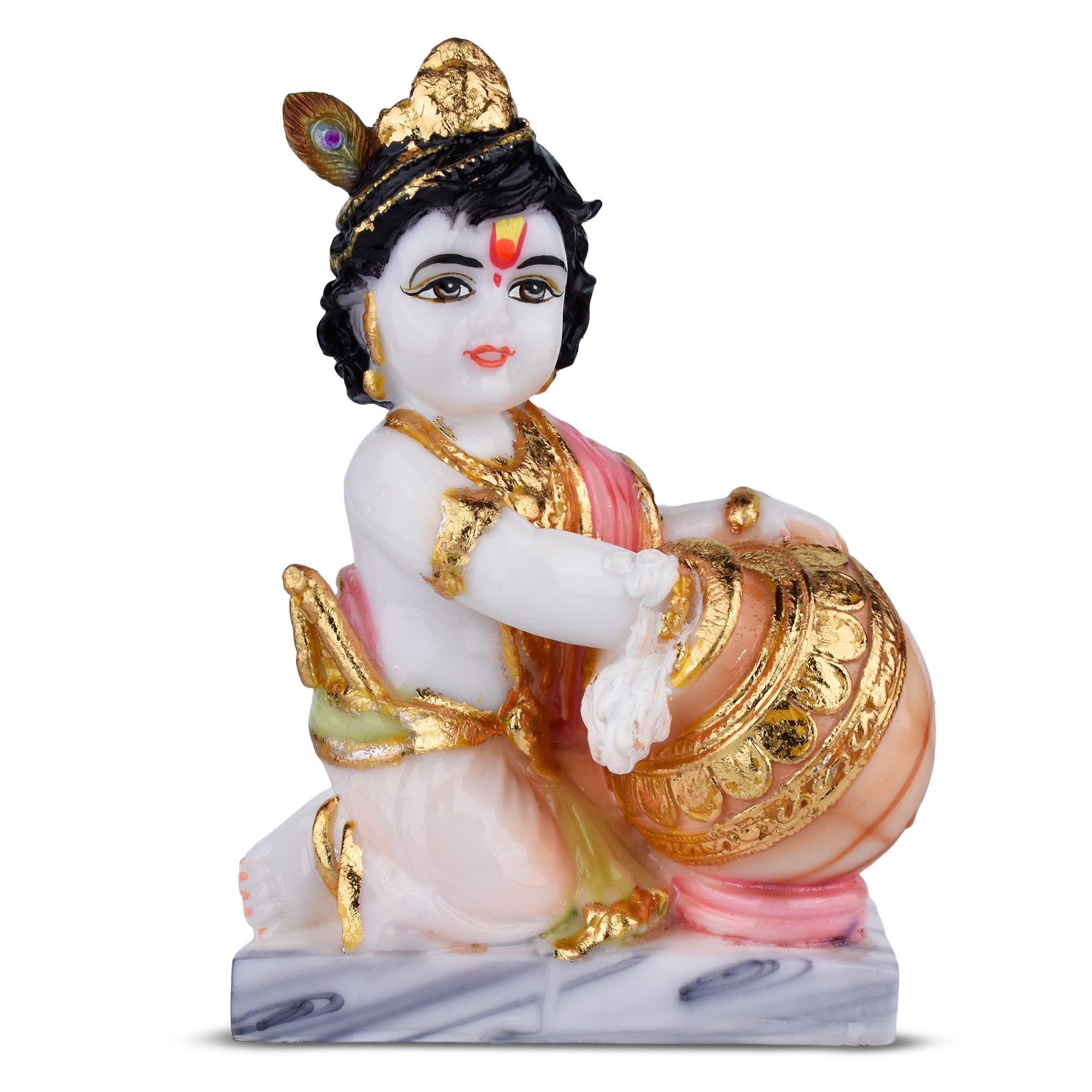 Makhan Chor Krishna Idol 7 inches – Polyresin Decorative Statue for Home Temple & Gifting