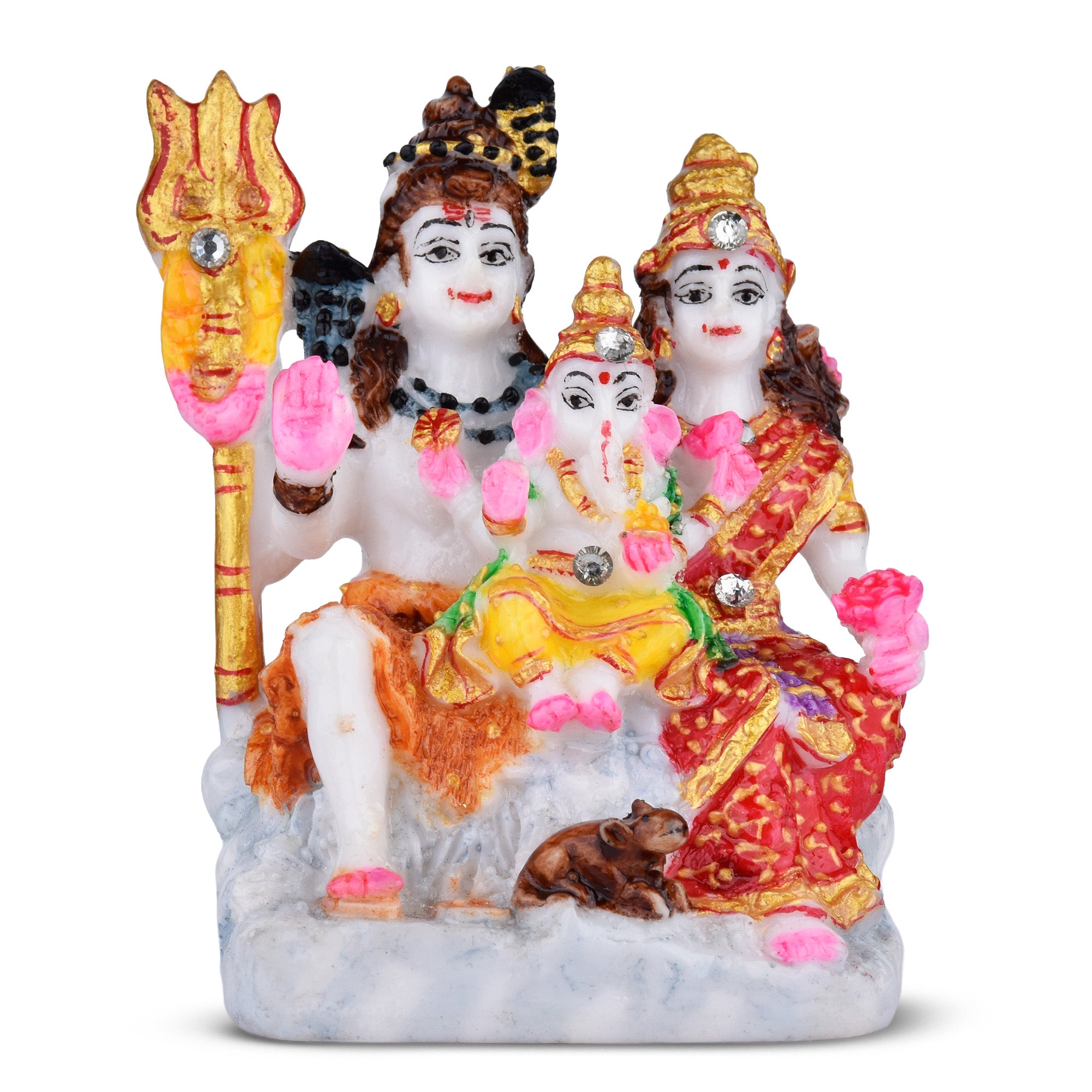 Shiva Parivar Idol | 3.5 inches | Marble Dust Lord Shiva, Parvati & Ganesha Statue with Traditional Finish