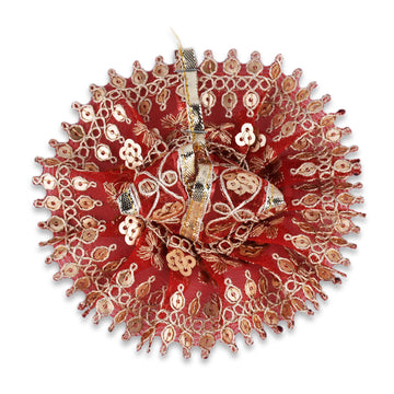 Elegant Red Sequin Embroidered Laddu Gopal Dress for 2.5 Inch Idol