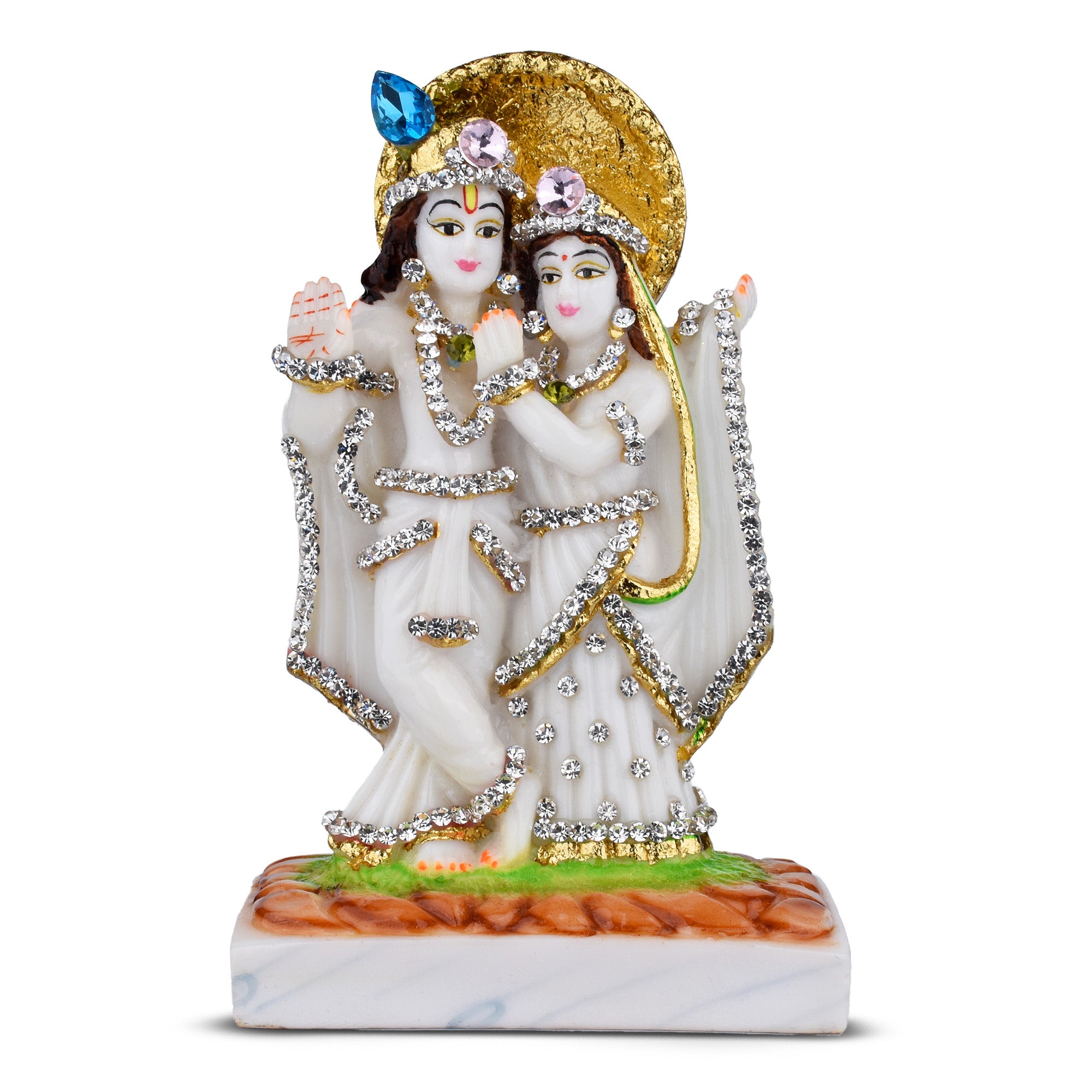 Radha Krishna Idol – Polyresin Statue 6 inches with Stone Work for Home Décor & Mandir