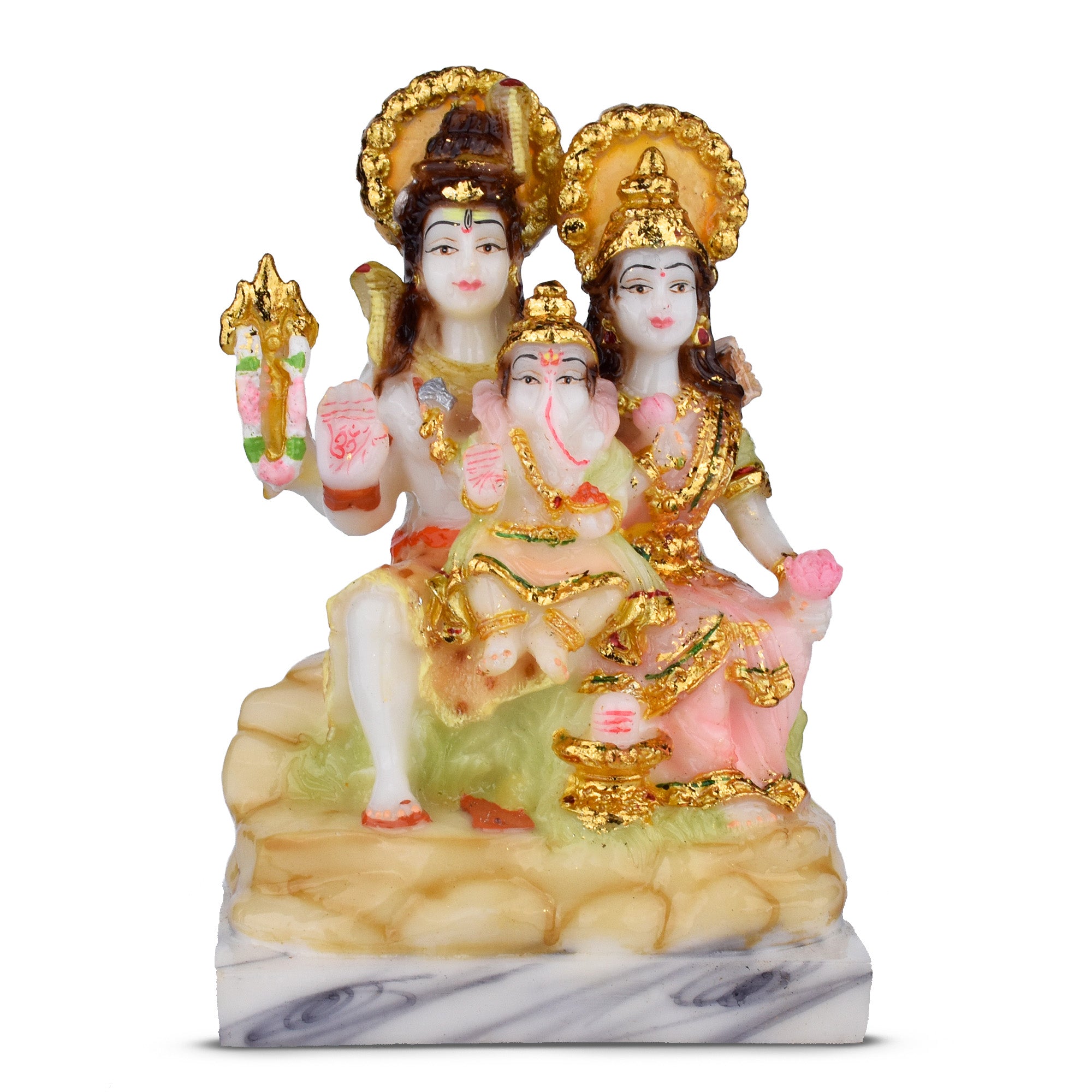 Shiva Parivar Idol | Lord Shiva, Parvati & Ganesha Statue in Poliresin – 5 inches - Multicolor Finish