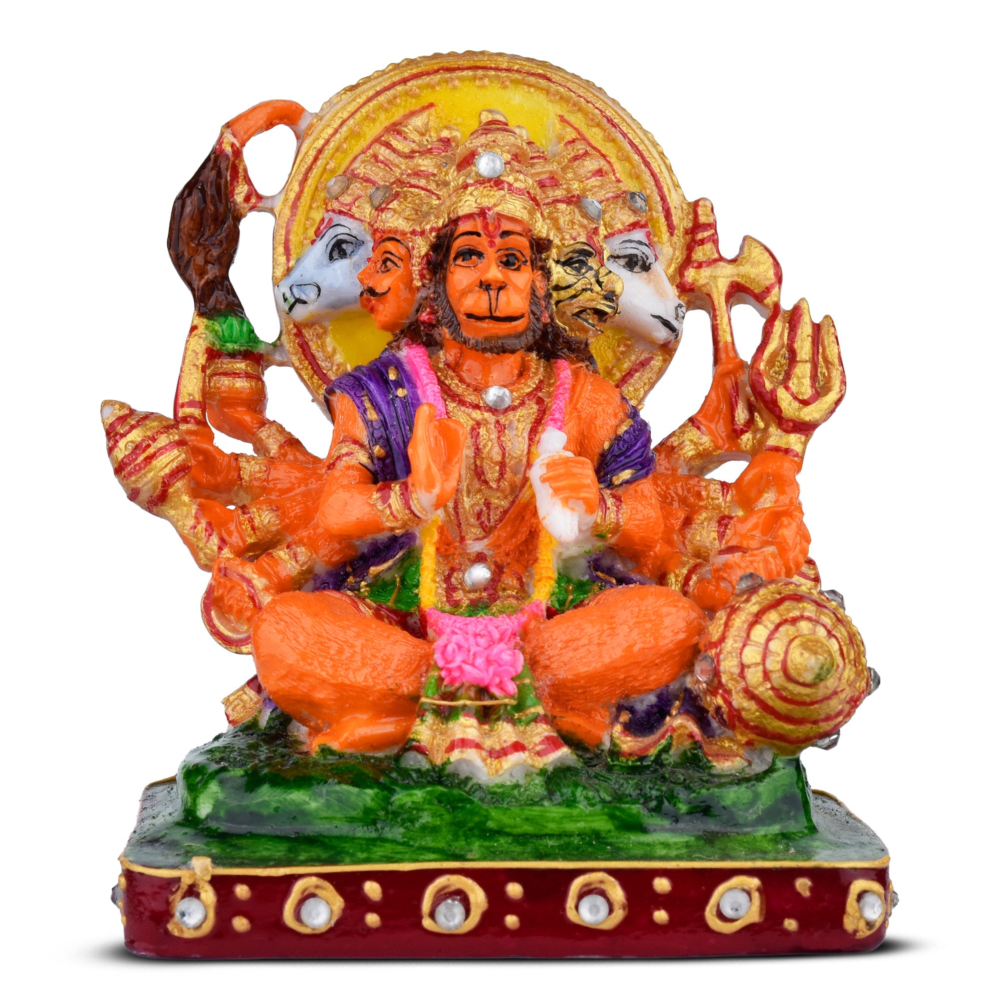 Panchamukhi Hanuman Idol | 3.5 inches | Multicolor Marble Dust Statue for Home & Temple