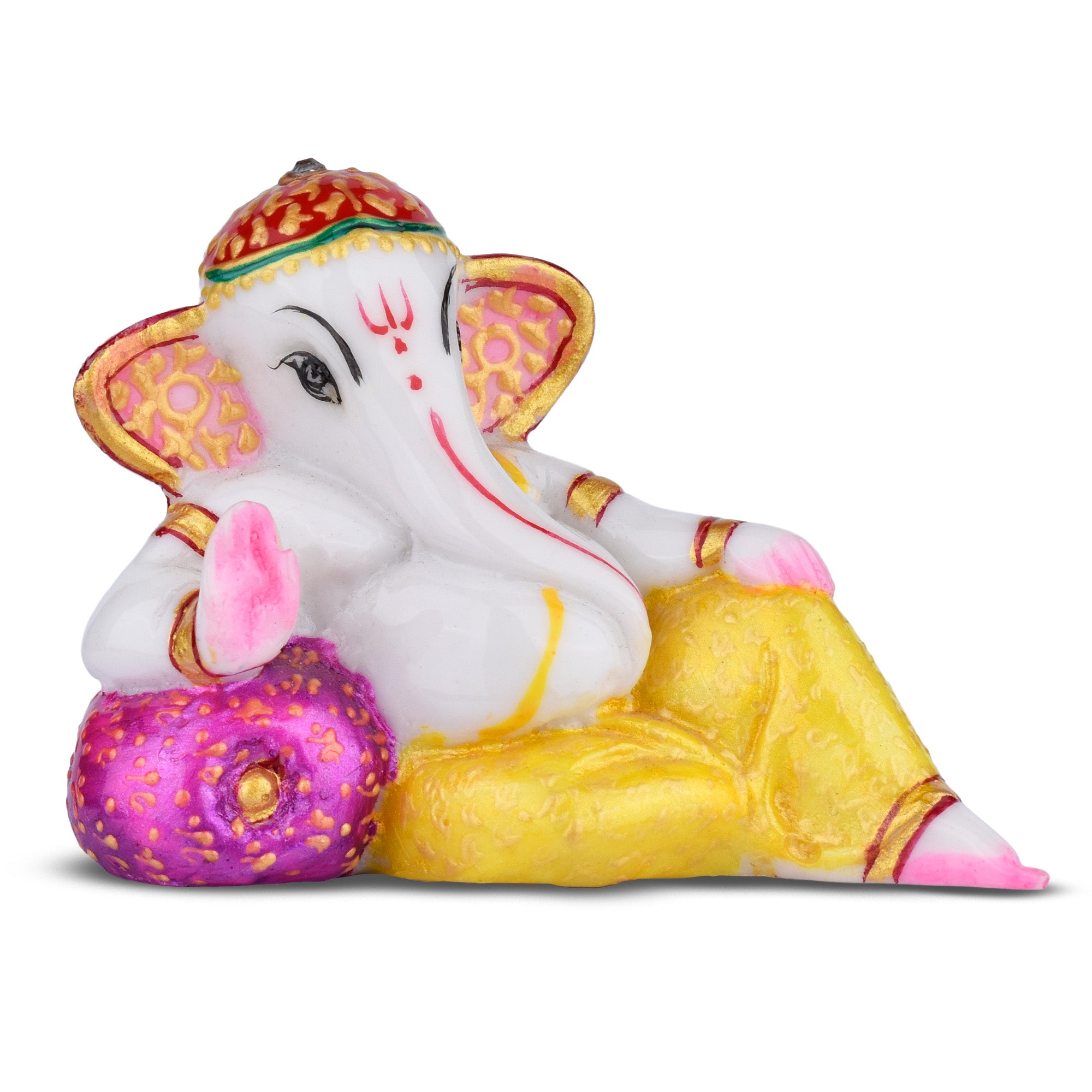 Divine Reclining Ganesha Idol – Premium Marble Dust Ganpati Figurine 3 inches for Pooja & Gifting