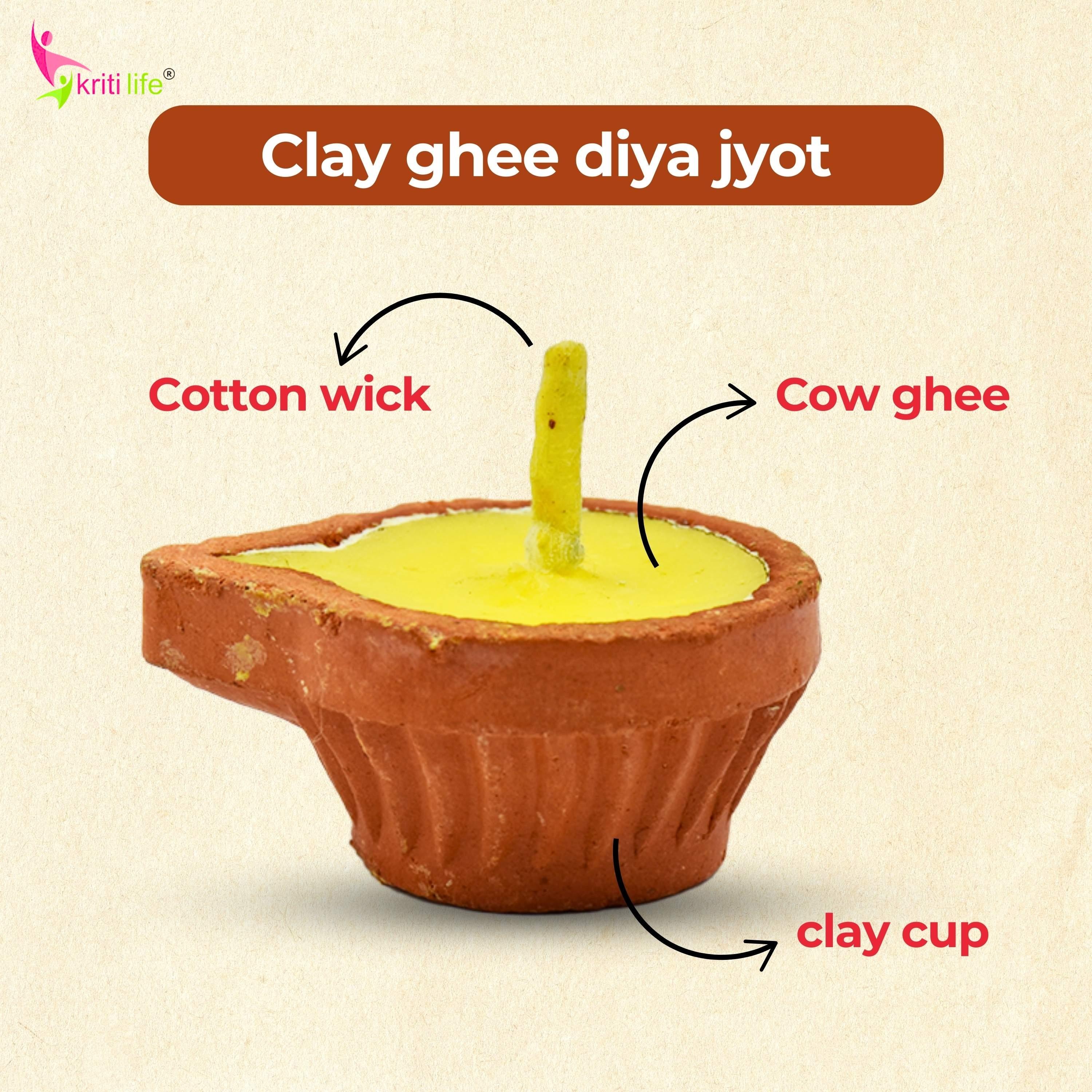 Kriti Life Ghee Jyot Clay Diyas 21 Pcs Ideal for Puja &amp; Festivals
