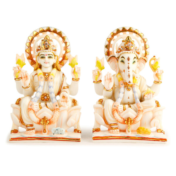 Marvellous Laxmi Ganesha Gold Plated Marble Idol