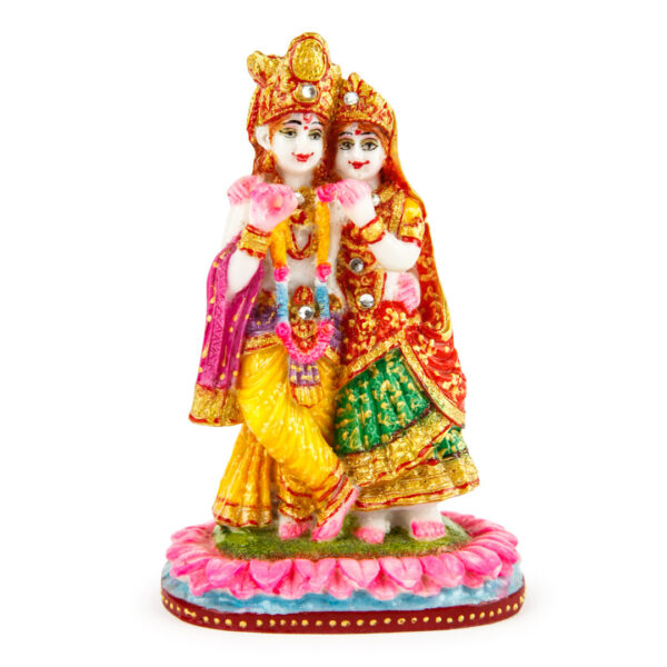 Gracious Radha Krishna Gold Plated Marble Idol.