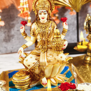 Marvellous Laxmi Gold Plated Marble Idol