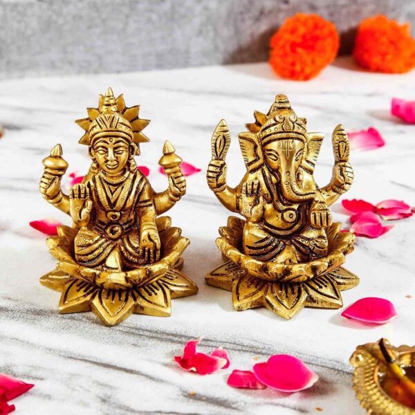 Divine Lakshmi & Ganesha Brass Idol